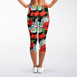Poppy And Chamomile Pattern Print Women's Capri Leggings