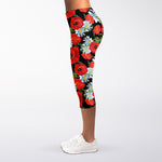 Poppy And Chamomile Pattern Print Women's Capri Leggings