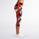 Poppy And Chamomile Pattern Print Women's Capri Leggings