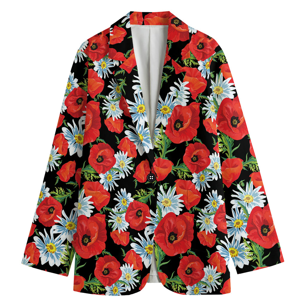 Poppy And Chamomile Pattern Print Women's Cotton Blazer