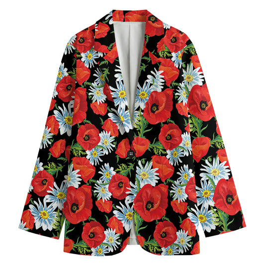 Poppy And Chamomile Pattern Print Women's Cotton Blazer
