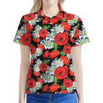Poppy And Chamomile Pattern Print Women's Polo Shirt