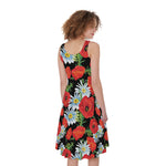 Poppy And Chamomile Pattern Print Women's Sleeveless Dress