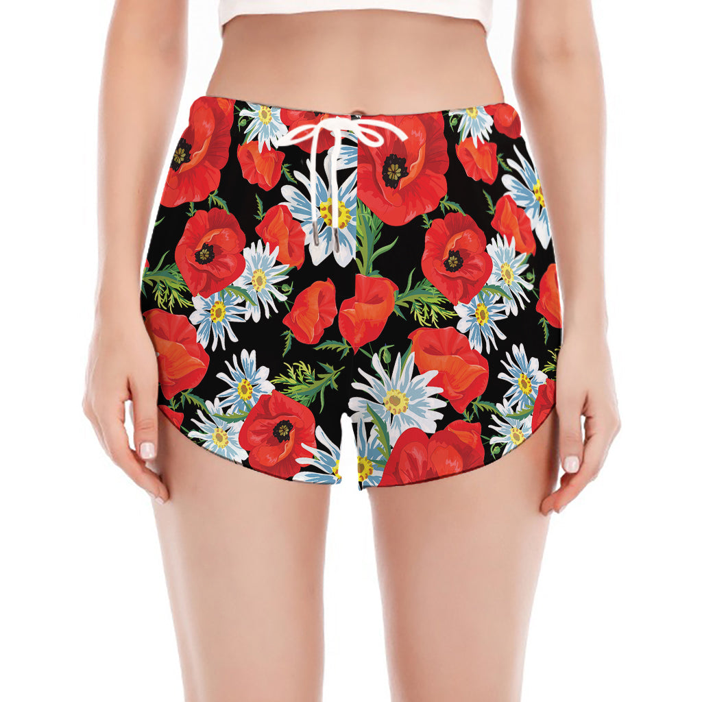 Poppy And Chamomile Pattern Print Women's Split Running Shorts