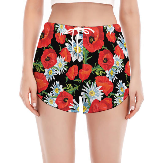 Poppy And Chamomile Pattern Print Women's Split Running Shorts