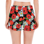 Poppy And Chamomile Pattern Print Women's Split Running Shorts