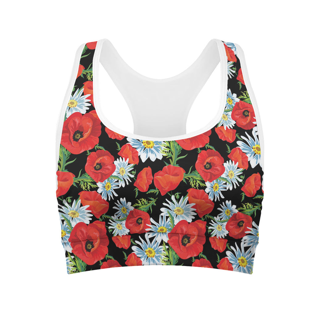 Poppy And Chamomile Pattern Print Women's Sports Bra