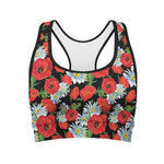 Poppy And Chamomile Pattern Print Women's Sports Bra