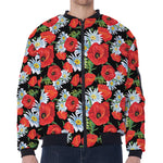 Poppy And Chamomile Pattern Print Zip Sleeve Bomber Jacket