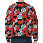 Poppy And Chamomile Pattern Print Zip Sleeve Bomber Jacket