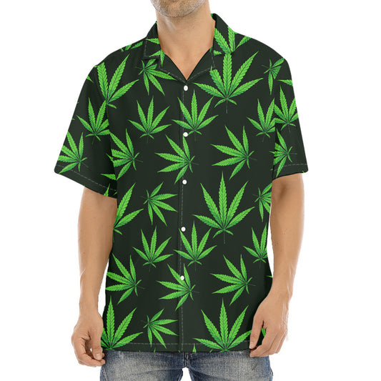 Pot Leaf Pattern Print Aloha Shirt