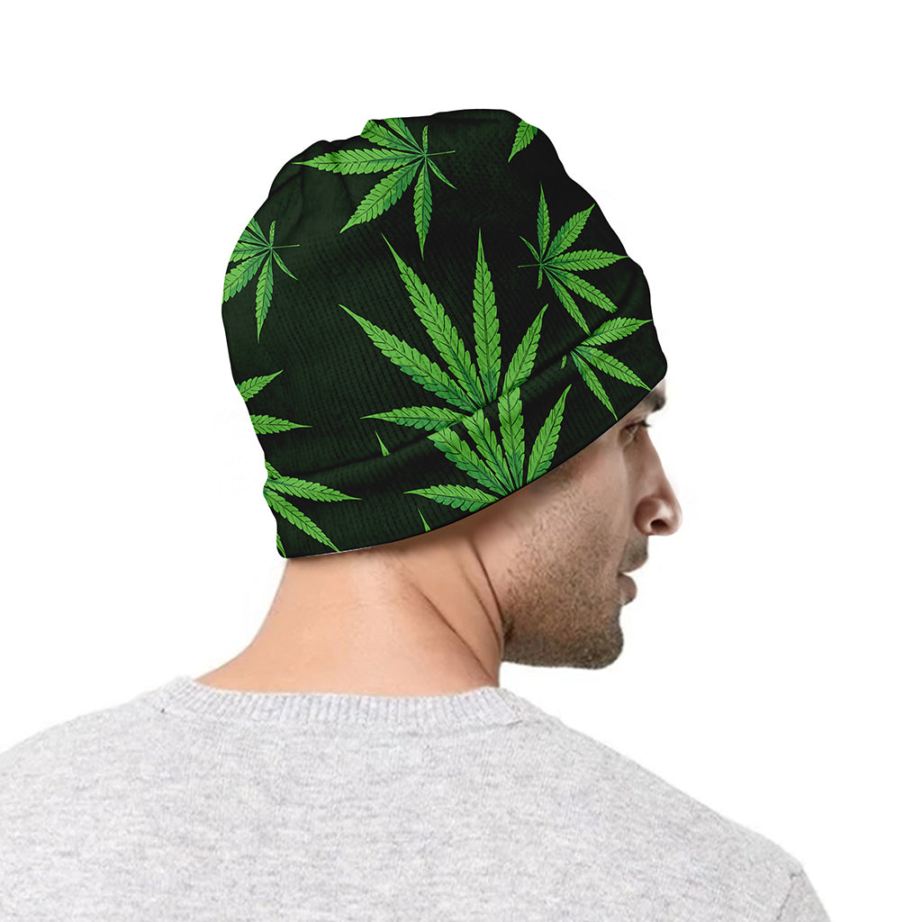 Pot Leaf Pattern Print Beanie