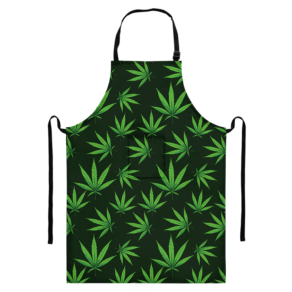 Pot Leaf Pattern Print Bib Apron With Pocket