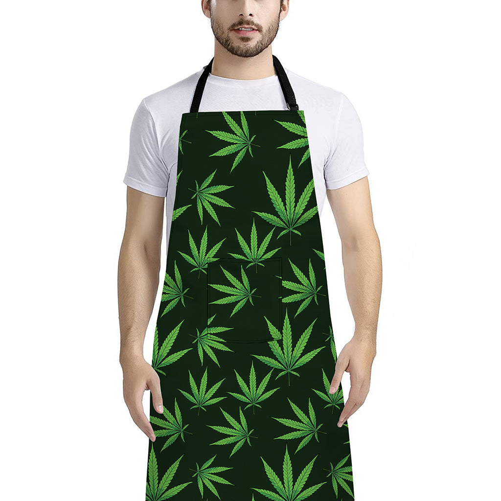 Pot Leaf Pattern Print Bib Apron With Pocket
