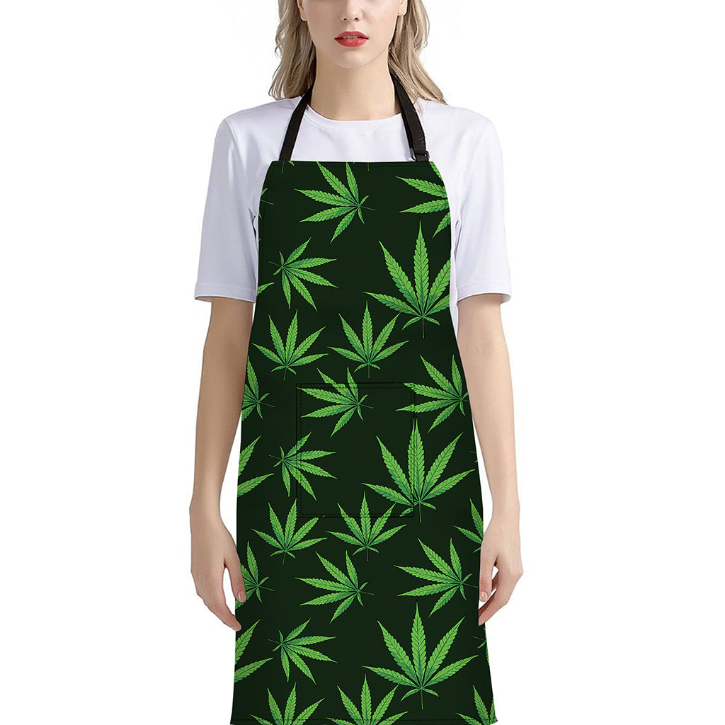 Pot Leaf Pattern Print Bib Apron With Pocket