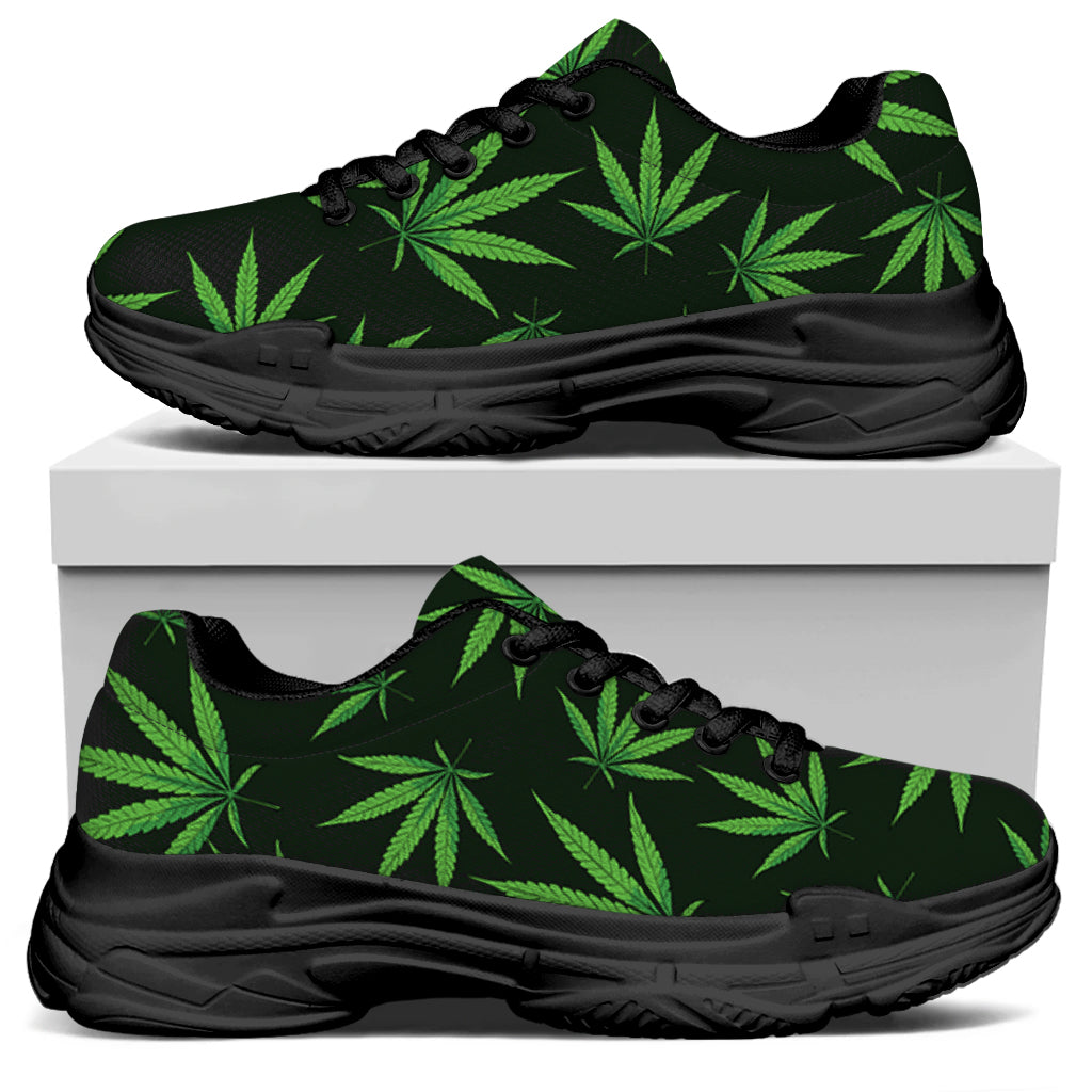 Pot Leaf Pattern Print Black Chunky Shoes