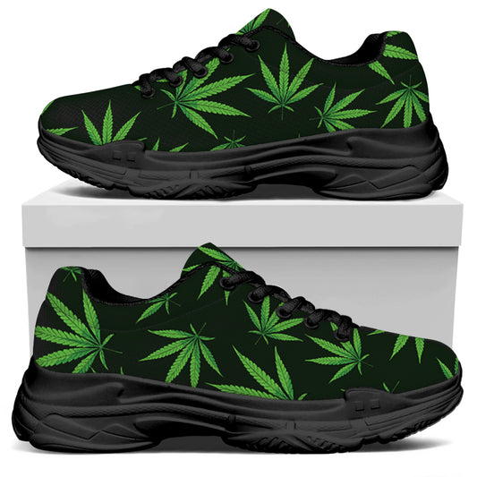 Pot Leaf Pattern Print Black Chunky Shoes