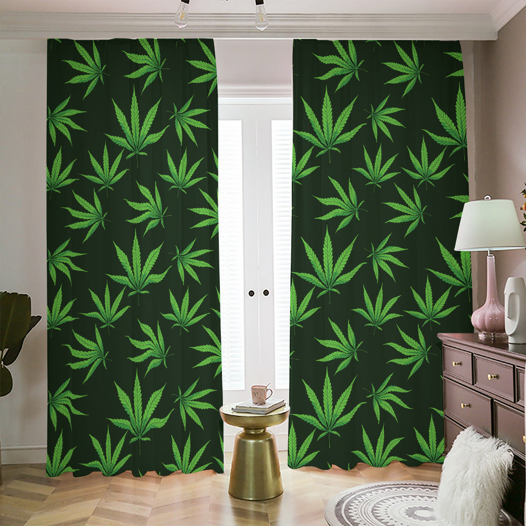 Pot Leaf Pattern Print Blackout Pencil Pleat Curtains