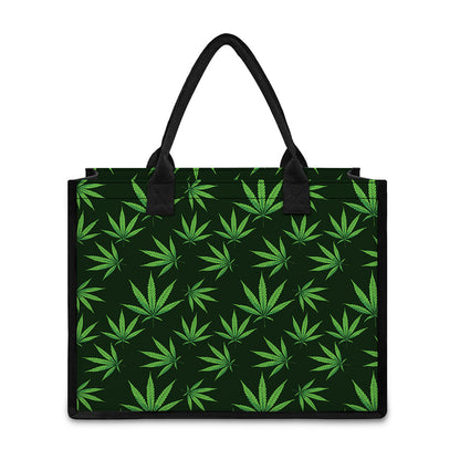 Pot Leaf Pattern Print Canvas Tote Bag