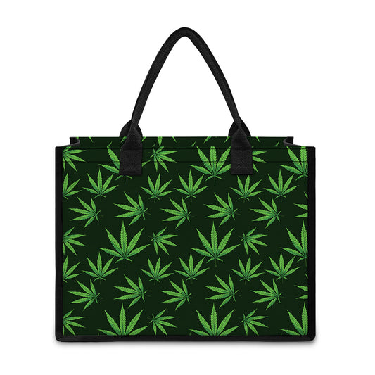 Pot Leaf Pattern Print Canvas Tote Bag