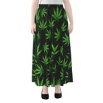 Pot Leaf Pattern Print Chiffon Maxi Skirt