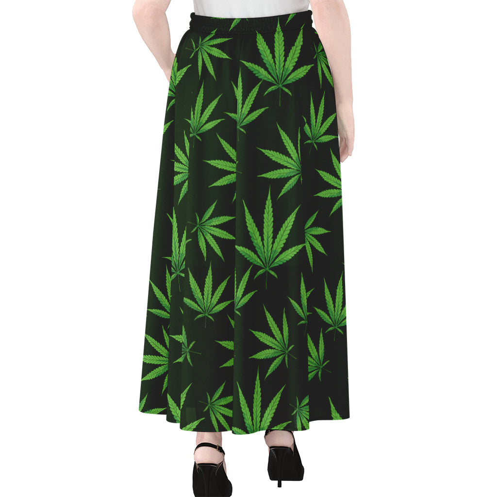Pot Leaf Pattern Print Chiffon Maxi Skirt