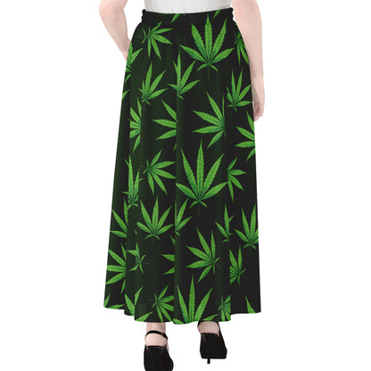 Pot Leaf Pattern Print Chiffon Maxi Skirt