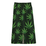 Pot Leaf Pattern Print Cotton Front Slit Maxi Skirt