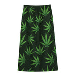 Pot Leaf Pattern Print Cotton Front Slit Maxi Skirt