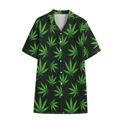 Pot Leaf Pattern Print Cotton Hawaiian Shirt