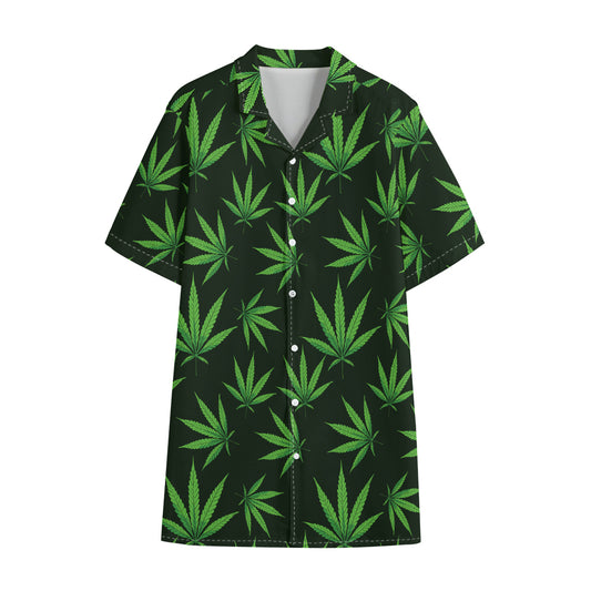 Pot Leaf Pattern Print Cotton Hawaiian Shirt