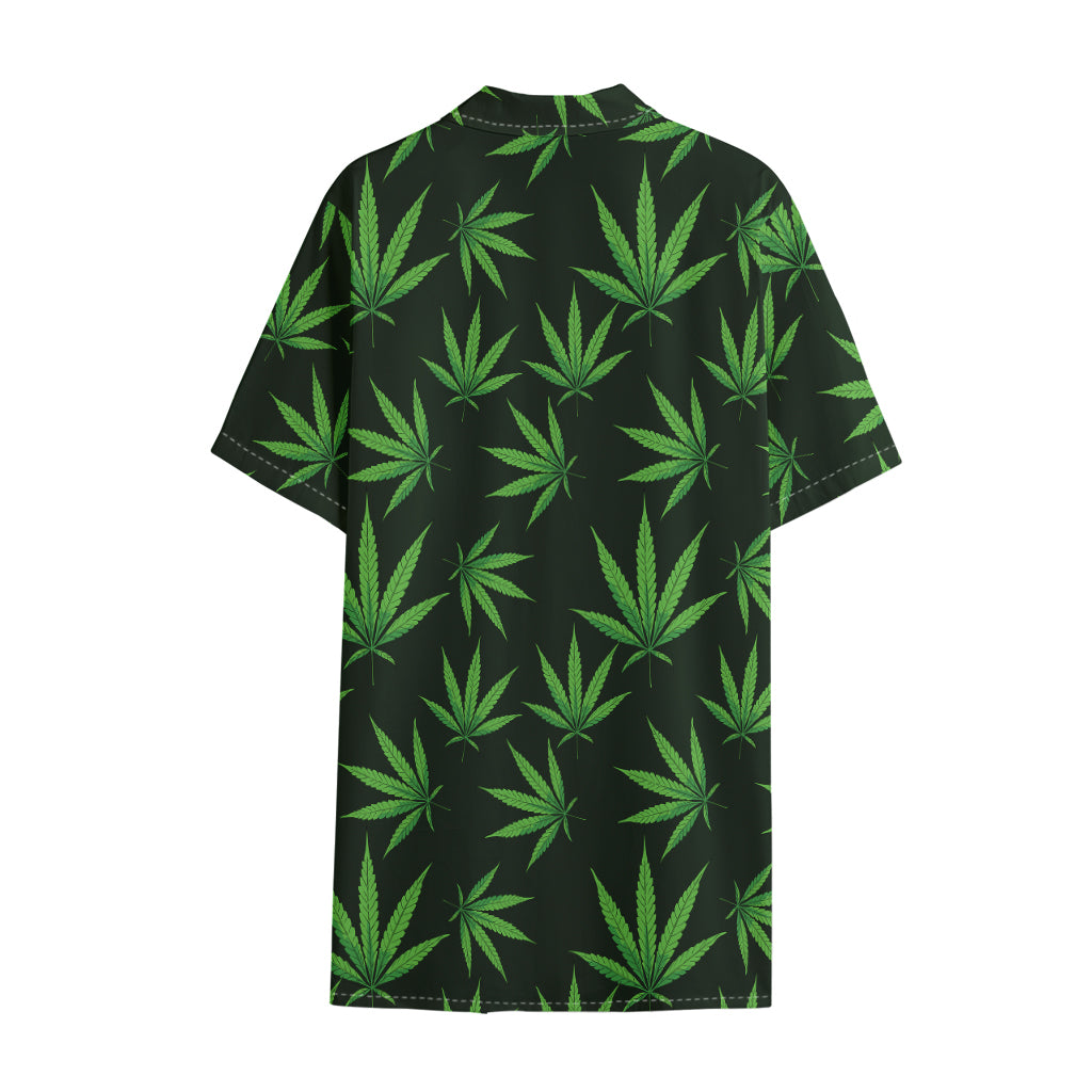 Pot Leaf Pattern Print Cotton Hawaiian Shirt