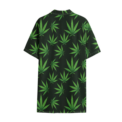 Pot Leaf Pattern Print Cotton Hawaiian Shirt