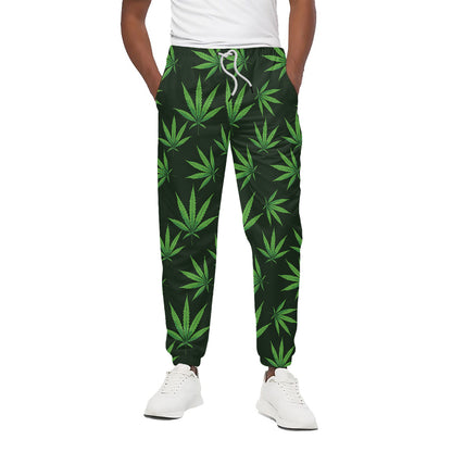 Pot Leaf Pattern Print Cotton Pants