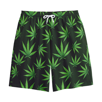 Pot Leaf Pattern Print Cotton Shorts