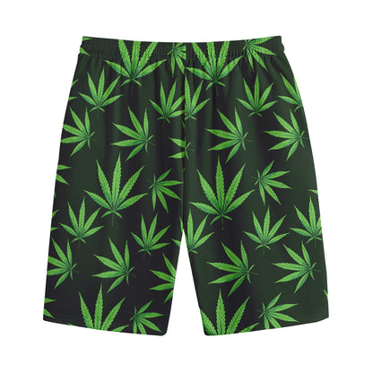 Pot Leaf Pattern Print Cotton Shorts