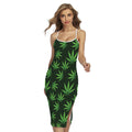 Pot Leaf Pattern Print Cross Back Cami Dress