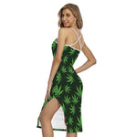 Pot Leaf Pattern Print Cross Back Cami Dress