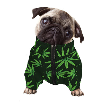 Pot Leaf Pattern Print Dog Zip Up Jacket