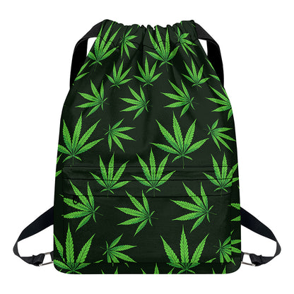 Pot Leaf Pattern Print Drawstring Backpack