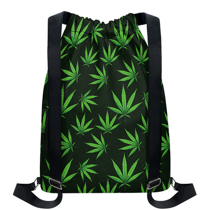 Pot Leaf Pattern Print Drawstring Backpack