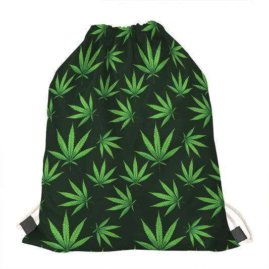 Pot Leaf Pattern Print Drawstring Bag
