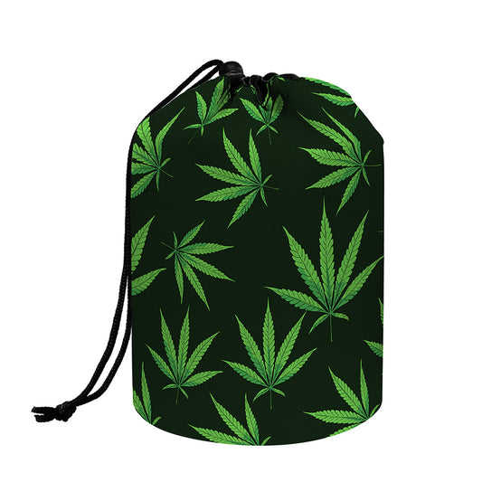 Pot Leaf Pattern Print Drawstring Makeup Bag