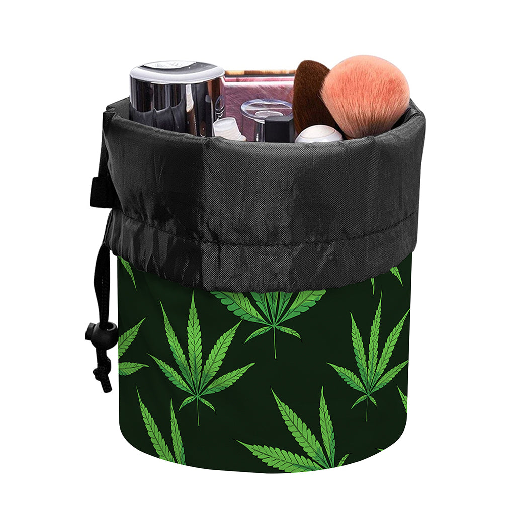 Pot Leaf Pattern Print Drawstring Makeup Bag