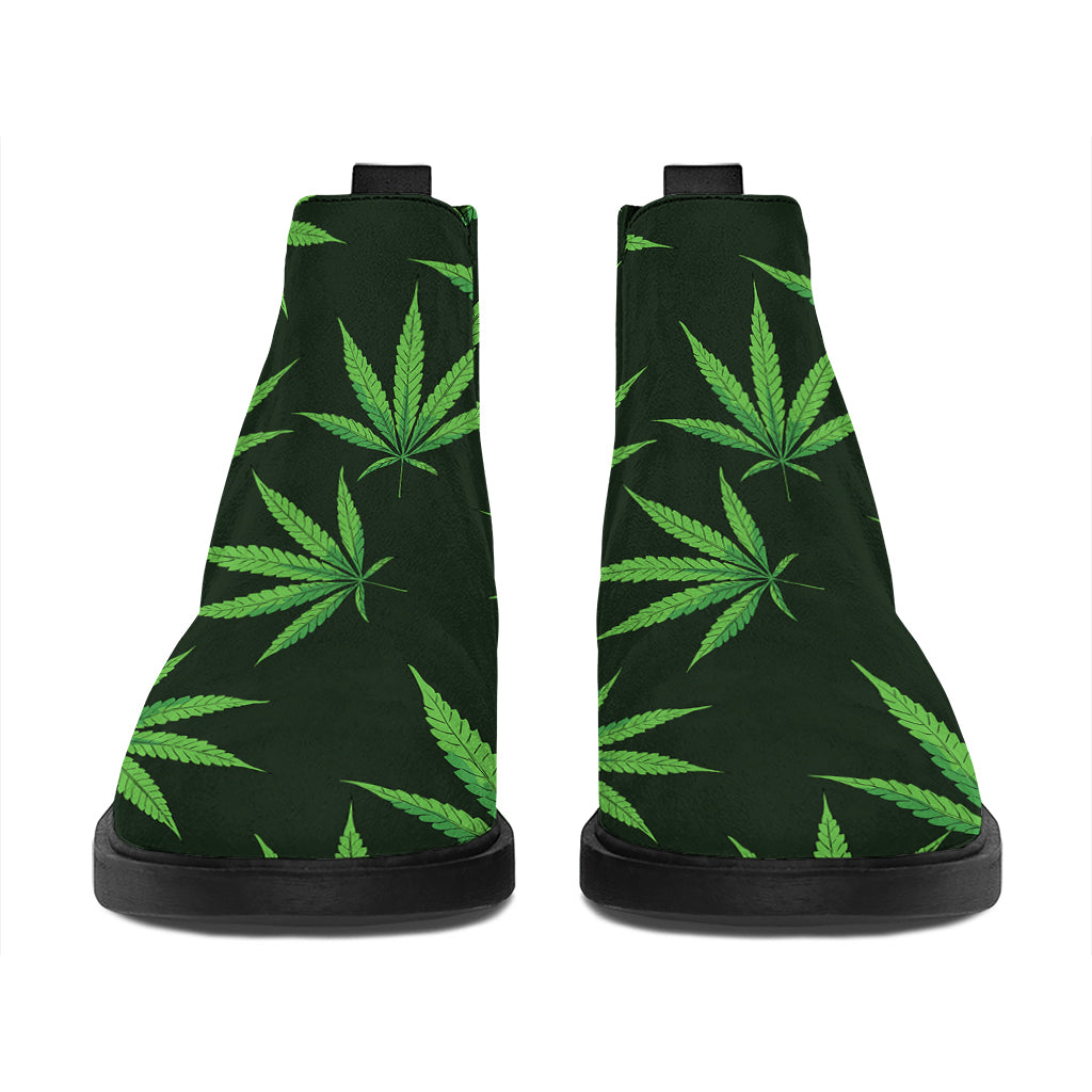 Pot Leaf Pattern Print Flat Ankle Boots