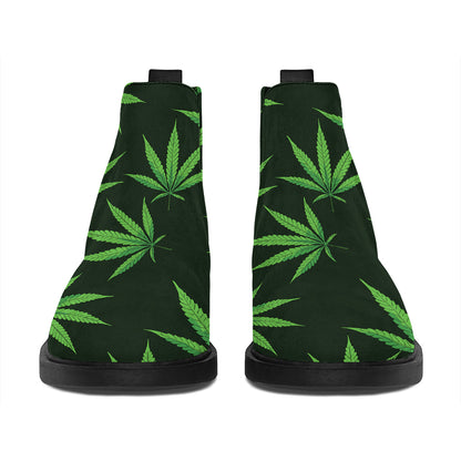 Pot Leaf Pattern Print Flat Ankle Boots