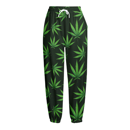 Pot Leaf Pattern Print Fleece Lined Knit Pants