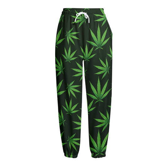 Pot Leaf Pattern Print Fleece Lined Knit Pants