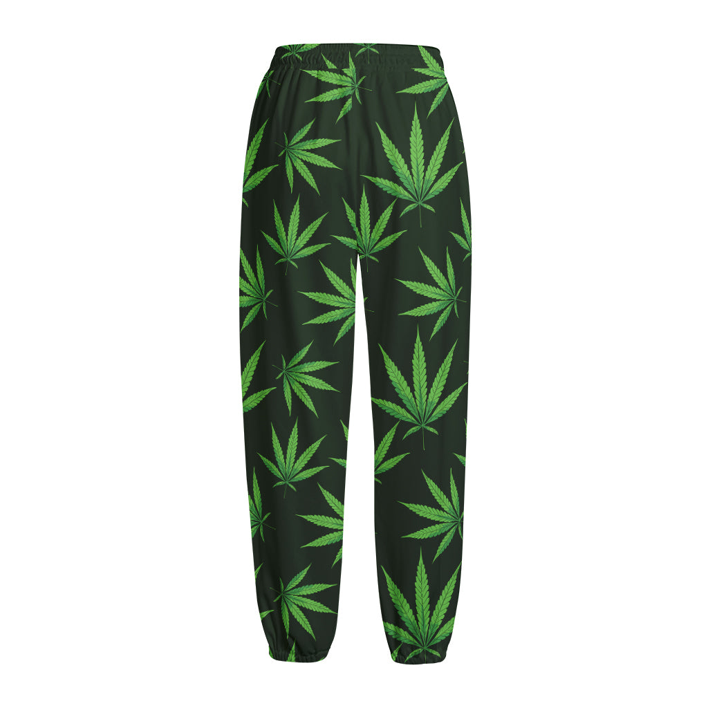 Pot Leaf Pattern Print Fleece Lined Knit Pants