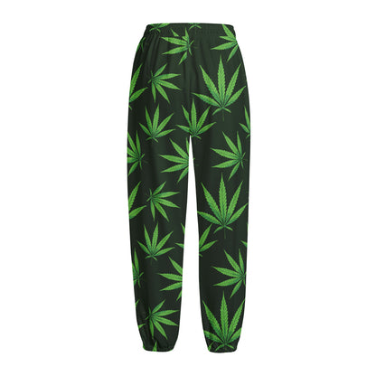 Pot Leaf Pattern Print Fleece Lined Knit Pants